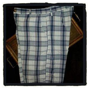 String Theory plaid shorts.